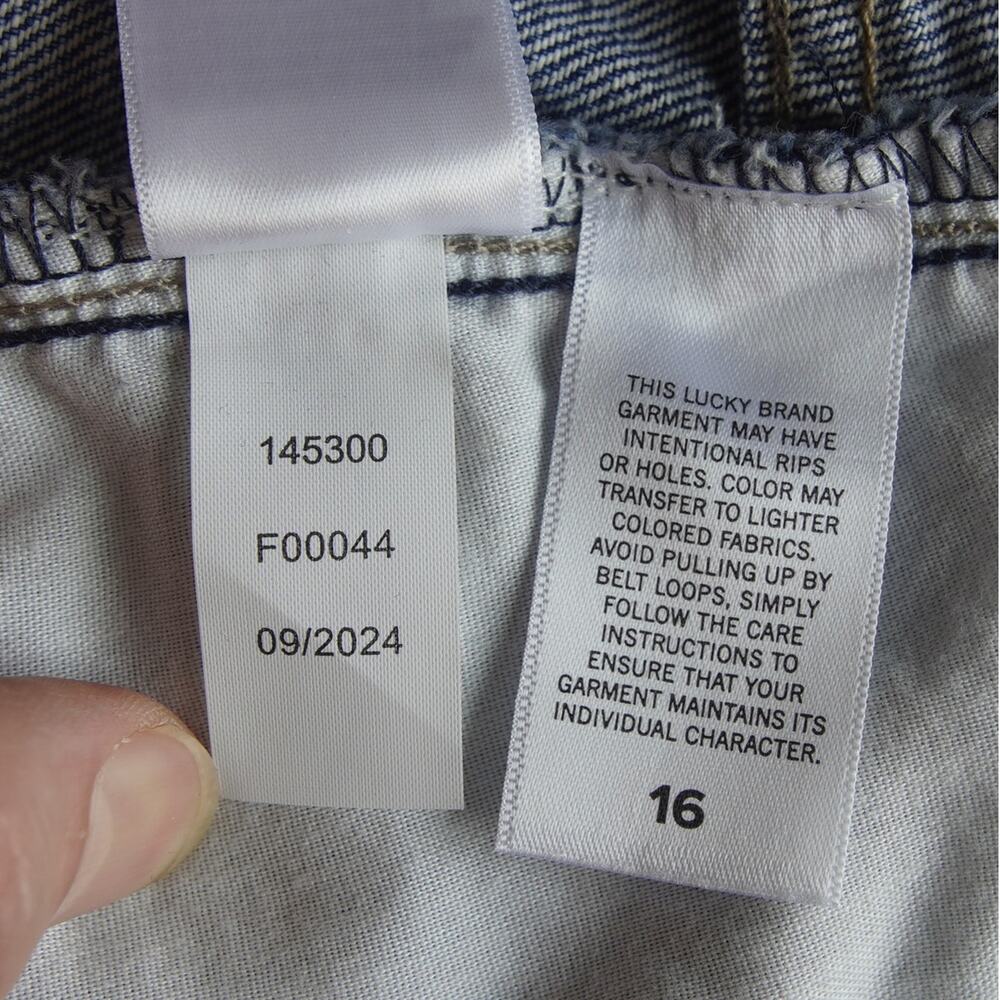 Lucky Brand Denim Midi Skirt Sz 16 Front Slit Raw Hem Like New - Picture 10 of 11